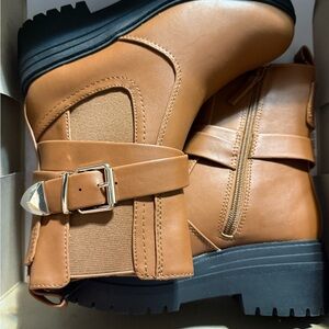 Tan Ankle Boots with Buckle Detail ( Memory foam)